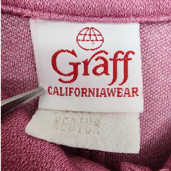 Vintage 80s Graff Top Womens M Pink Silver Metallic Glitter 3/4 Sleeve Polo - Picture 5 of 9